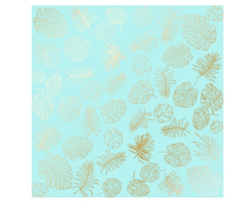 Лист фольгированной бумаги для скрапбукинга "Golden Tropical Leaves Turquoise" Фабрика Декору