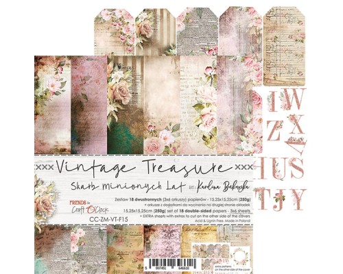 Набор бумаги "Vintage Treasure" 15,25 х 15,25 см., 6 листов, 1/3 набора, Craft O'Clock