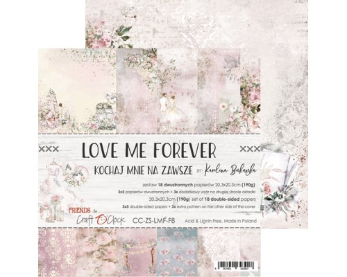 Набор бумаги "Love Me Forever" 20,3 х 20,3 см., 5 листов, 1/3 набора, Craft O'Clock