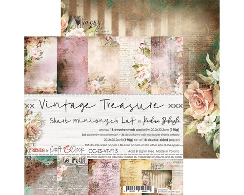 Набор бумаги "Vintage Treasure" 20,3 х 20,3 см., 5 листов, 1/3 набора, Craft O'Clock
