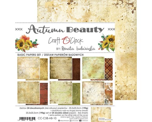 Набор фоновой бумаги "Autumn Beauty" 20,3*20,3 см., 6 листов, 1/4 набора, Craft O'Clock