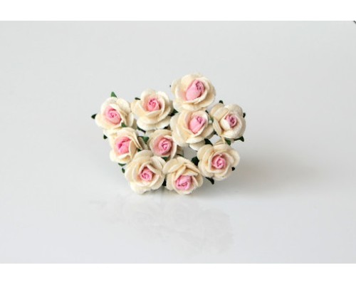 Розы 1 см., молочный+св.розовый в середине 10 шт.