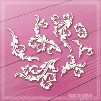 Набор чипборда "Ажурные завитки с листьями и ягодами остролиста (падуба)", 7 эл., СкрапМагия