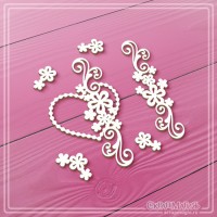 Набор чипборда "Сердце с цветами и завитками", 6 эл., СкрапМагия