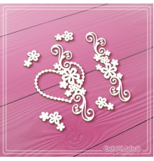 Набор чипборда "Сердце с цветами и завитками", 6 эл., СкрапМагия