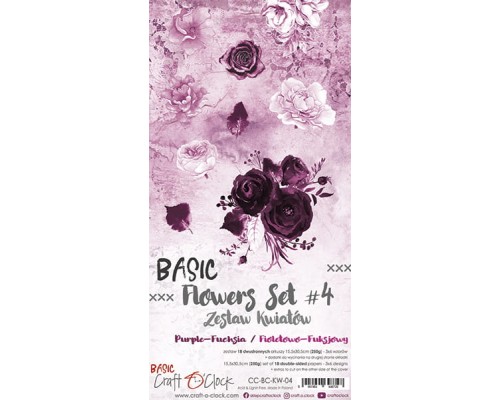 Набор бумаги "Basic Flowers Set 4" 15,5*30,5 см, 1/3 набора, 6 листов, Craft O'Clock
