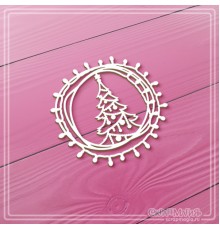 Чипборд "Новогодняя круглая рамка с гирляндами и елочкой", СкрапМагия