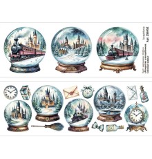 Лист с картинками 10*30 см "Рождество у волшебников. Снежные шары", ScrapMania