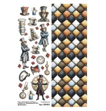 Лист с картинками 10*30 см "Алиса и Чеширский кот. Шляпник", ScrapMania