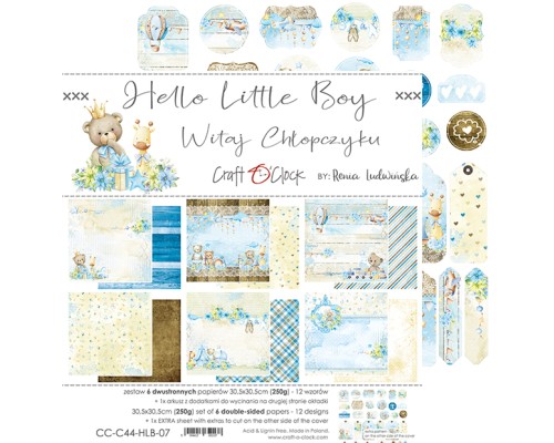 Набор бумаги "Hello Little Boy" 30,5 х 30,5 см., 6 листов, Craft O'Clock