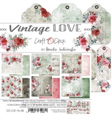 Набор бумаги "Vintage Love" 15,25 х 15,25 см., 6 листов, 1/4 набора, Craft O'Clock