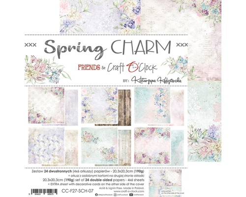 Набор бумаги "Spring Charm" 20,3 х 20,3 см., 6 листов, 1/4 набора, Craft O'Clock