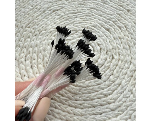 Тычинки "Черные" каплевидные на белой нити, 1 пучок