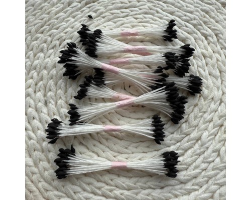 Тычинки "Черные" каплевидные на белой нити, 1 пучок