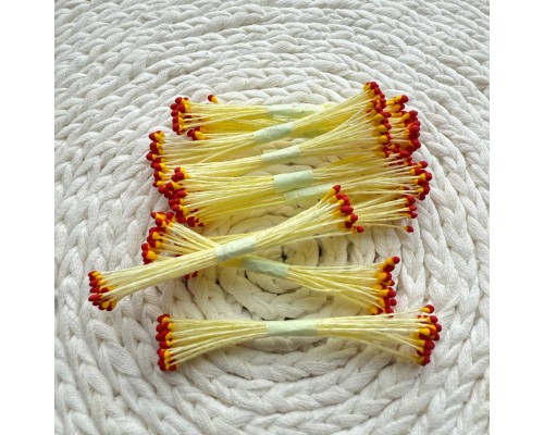 Тычинки "Желто-красные", круглые, на желтой нити, 1 пучок
