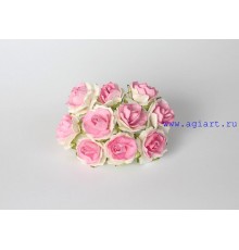 Кудрявые розы 2 см - Белый + розовый в серединке , 5 шт