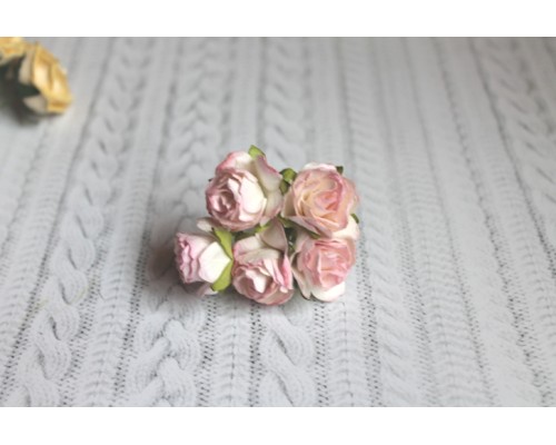 Кудрявые розы 3 см - Св. розовый с белым, 5 шт
