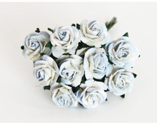 розы голубые с белым (двухтоновые) 1,5 см, 10шт.