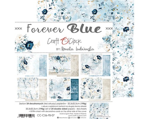 Набор бумаги "Forever Blue" 20,3*20,3 см., 6 листов, 1/4 набора, Craft O'Clock