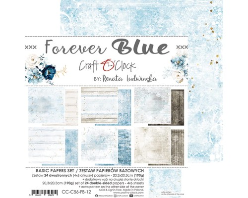 Набор фоновой бумаги "Forever Blue" 20,3*20,3 см., 6 листов, 1/4 набора, Craft O'Clock