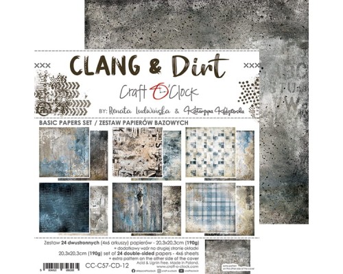 Набор фоновой бумаги "Clang&Dirt" 20,3*20,3 см., 6 листов, 1/4 набора, Craft O'Clock
