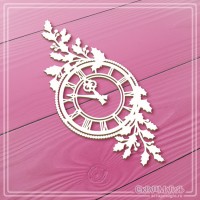 Чипборд "Старинные часы с веточками остролиста (падуба)", СкрапМагия