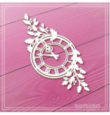 Чипборд "Старинные часы с веточками остролиста (падуба)", СкрапМагия