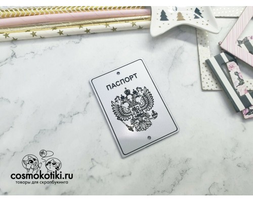 Шильдик-табличка "Паспорт. Орел №2", матовое серебро, Космокотики