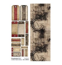 Лист с картинками 10*30 см "Старый архив. Ярлыки с лиловыми и серыми полосками", ScrapMania