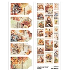 Лист с картинками 10х30 см "Художница Осень. Марки", ScrapMania
