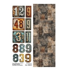 Лист с картинками 10*30 см "Старый архив. Номера на металле", ScrapMania