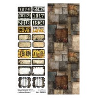 Лист с картинками 10*30 см "Старый архив. Железные и бумажные таблички", ScrapMania