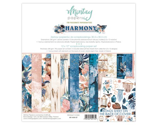 Набор бумаги "Harmony" 30.5 х 30.5 см., 6 листов, 1/2 полного набора, Mintay paper