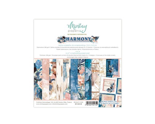Набор бумаги "Harmony" 15,2*15,2 см., 12 листов, 1/2 набора, Mintay paper