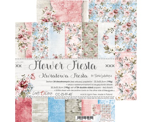Набор бумаги "Flower Fiesta" 20,3 х 20,3 см., 6 листов, 1/4 набора, Craft O'Clock