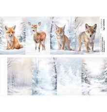 Лист с картинками 10х30 см "Снежные сказки. Звери в лесу" (ScrapMania)