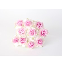 Кудрявые розы 3 см- Белые с розовым в середине 5 шт