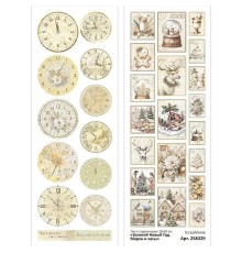 Лист с картинками 10*30 см "Золотой Новый Год. Марки и часы", ScrapMania