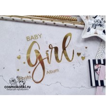 Надпись из термотрансферной пленки "Baby GIRL Photo Album" золото глянец, 14,8х9,6см. Космокотики