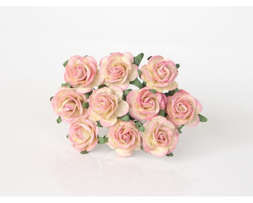 Розы "Желтый+розовый" 2 см, 5 шт.