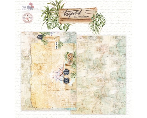 Набор бумаги "Tropical adventure" 21*29,7 см (А4), 6 листов, 1/2 полного набора, Dreamlight Studio