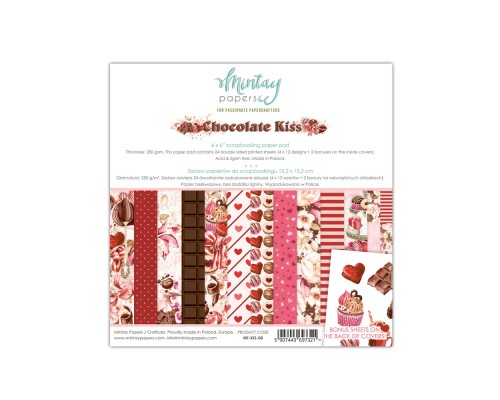 Набор бумаги "Chocolate Kiss" 15,2*15,2 см, 12 листов, 1/2 набора, Mintay paper