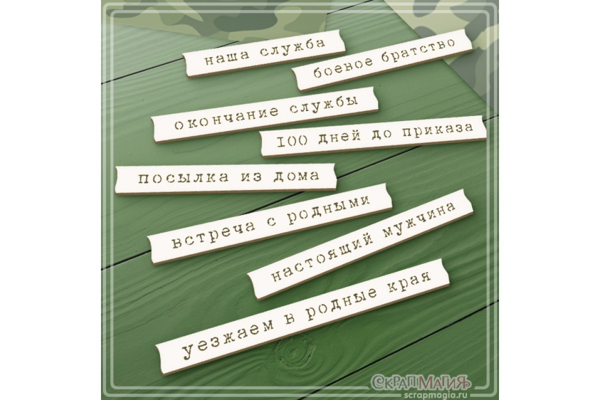 Чипборд Надписи для дембельского альбома 3 8 эл., СкрапМагия