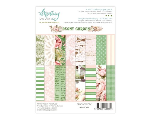 Набор бумаги "Peony Garden" 15,2*20,3 см, 1/3 набора, 8 листов, Mintay paper