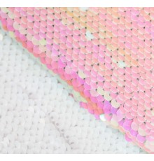 Ткань с пайетками «Белая-розовая», 33 х 33 см.