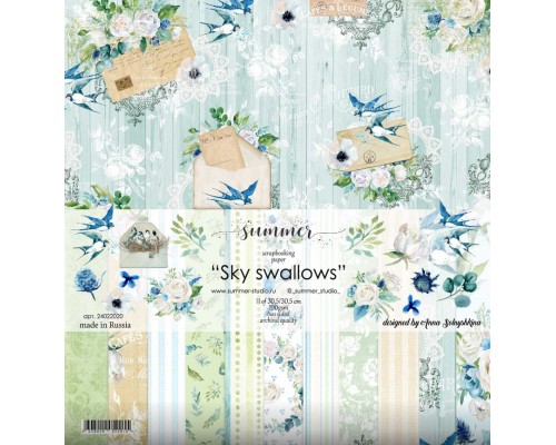 Набор бумаги "Sky swallows" 11 листов 30*30см., Summer Studio