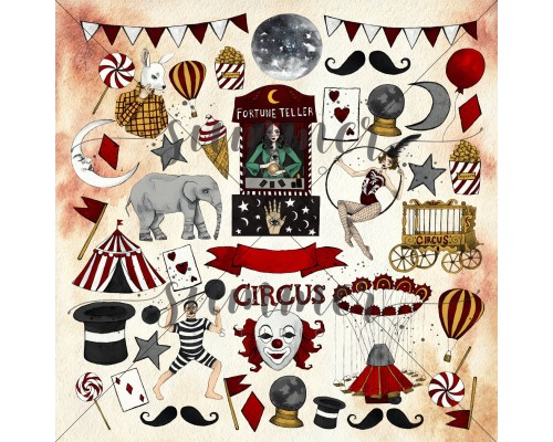 Набор бумаги "Circus" 11 листов 30*30см., Summer Studio