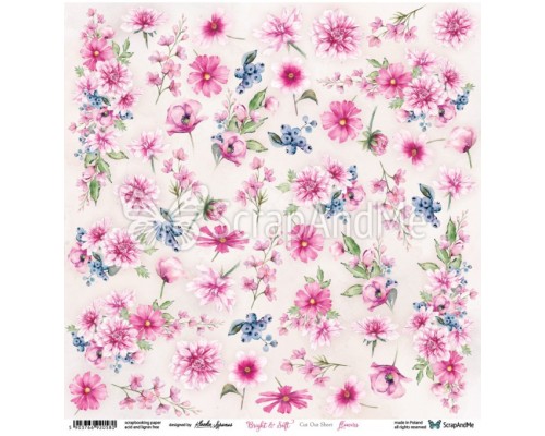 Лист для вырезания Flowers "Bright&Soft" 30,5х30,5 см., ScrapAndMe