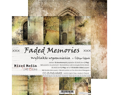 Набор бумаги "Faded Memories" 20,3 х 20,3 см., 5 листов, 1/3 набора, Craft O'Clock