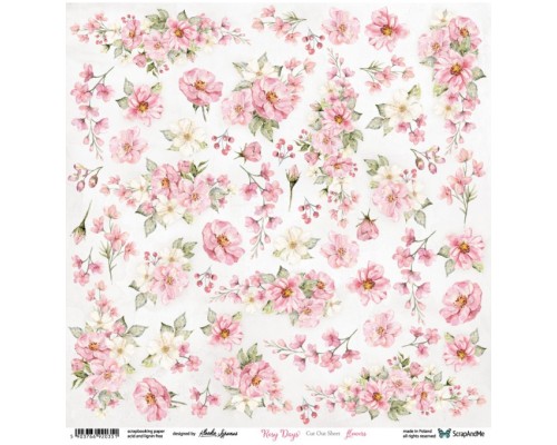 Лист для вырезания Flowers "Rosy Days" 30,5х30,5 см, ScrapAndMe